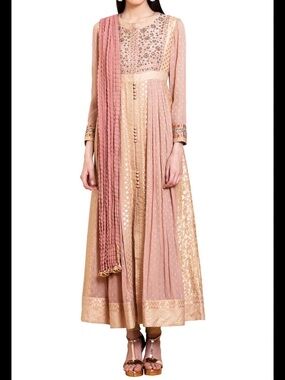 Embellished Peach Anarkali Salwar - Women